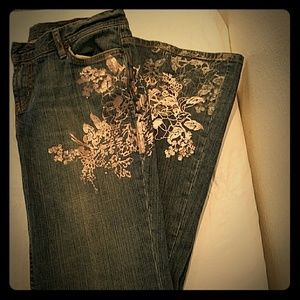 X2 Denim Lab Silver & Rhinestone Flare Leg Jeans